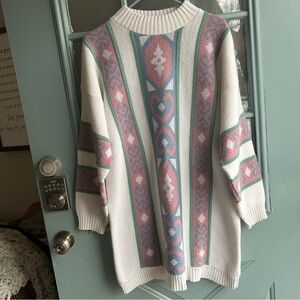 Vintage 90’s Retro Western Aztec Knit Oversized Sweater Private Eyes USA Made XL